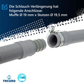 tecuro Drain Hose Extension 1.0 m Complete Set Including Hose Clamps Suitable for Washing Machine / Dishwasher Grey Water Drain Hose Universal Manufacturers Independent
