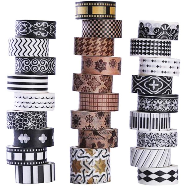 27 rolls Washi masking tape set, classic black and white,