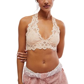 Free People Women's Adella Halter Bra, Almond Cream X-Large