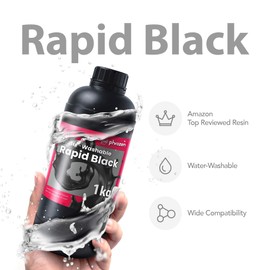 phrozen Water-Washable 3D Printer Resin [Rapid Black], 405nm LCD UV-Curing Photopolymer Resin for High Precision Printing, Low Odor, Non-Brittle, Easy to Clean and Cure (1KG)