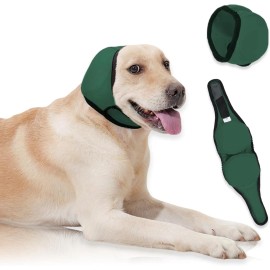 Dog Ear Cover for Hematoma Bathing Grooming Drying No Shake Ear Wraps Anxiety Relief WaterproofSize: S, Color: Green