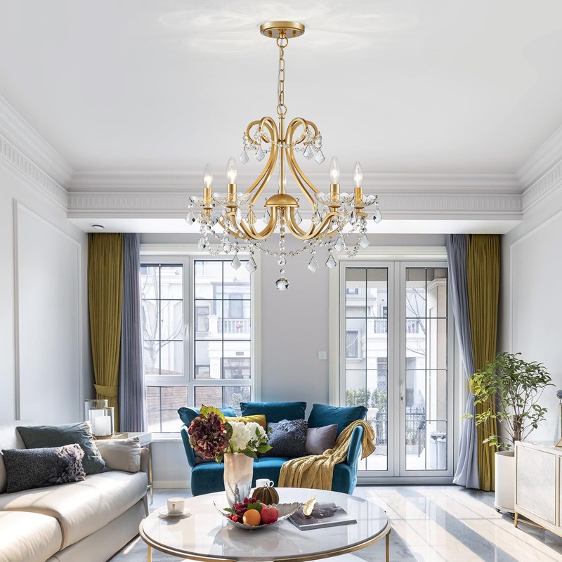 WUZUPS Crystal 5-Light Candle Chandelier Pendant Flushmount Ceiling Light Modern