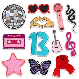 Rukoy 12 PCS Music Iron on Patches for Girls, Sew on Patches 13 Guitar Note Star Embroidered Applique Patches for Clothes Jackets Hats Bag, Decorative Patches Music DIY Accessories