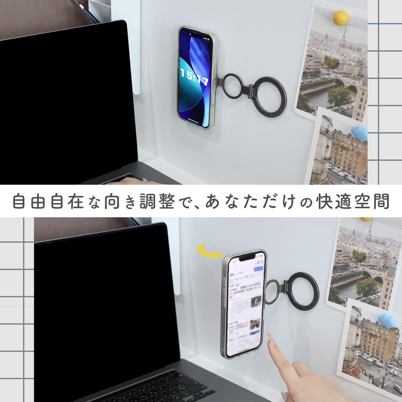 MOTTERU MOT-SRING12-SV Smartphone Ring Stand, Double-Sided Magnet, Super Strong, Large,