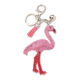 AuPra Flamingo Tassel Women KeyRing Gift Lady Girl Bling Bird Crystal Bag Clip KeyChain Mum Surprise Pink Rhinestone Addition Keys Present…