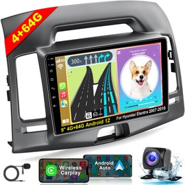 4G+64G Android Car Radio for Hyundai Elantra 2007-2010, 9 Inch Touch Screen Stereo with Wireless CarPlay, Android Auto, GPS Navigation, 5G WiFi, Bluetooth 5.2, HD Rear Camera, SWC, FM/RDS Radio