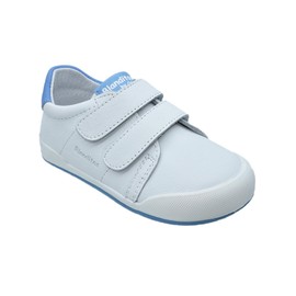 GEORGIE BOY Tenis para Bebé BLANDITOS de Piel. Primeros Pasos, Calzado Respetuoso (Blanco-Azul, Sistema Tallas Calzado JP, Niño (0-5 años), Medición, 16.0 cm)