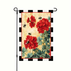 BlissYard Spring Garden Flag Welcome Spring Geranium Decorative Yard Flag 12 x 18 Inch Double Sided Bee Red Floral Small Flags Hello Spring Summer Farmhouse Home Outdoor Decoration