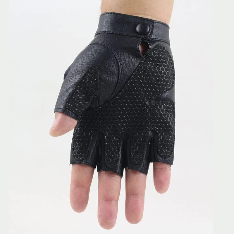 Fingerless Leather Men's Half Finger Gloves Men's Leather Non-Slip Motorcycle