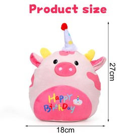 Zaloife Happy Birthday Cow Plush Toy, Pink, Birthday Cuddly Toy Cow 27 cm, Stuffed Toy Cow Plush, Funny Super Soft Cow Plush Doll Gift for Children