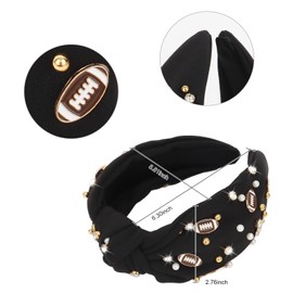 YARIEW Football Headbands for WomenPearl Rhinestone Jeweled Knotted Headband for Women Fashion Headband Wide Game Day Sports Hair Accessories Gift for Football Mom Fans Christmas (Black)