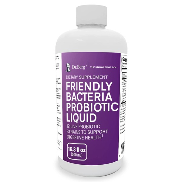 Dr. Berg's Friendly Probiotic Liquid Supplement Drink Mix w/ 12 Live Probiotics Strains & Lactobacillus Acidophilus - Digestive Health, Immune System & Gut Support for Men Women & Kids -1 Month Supply