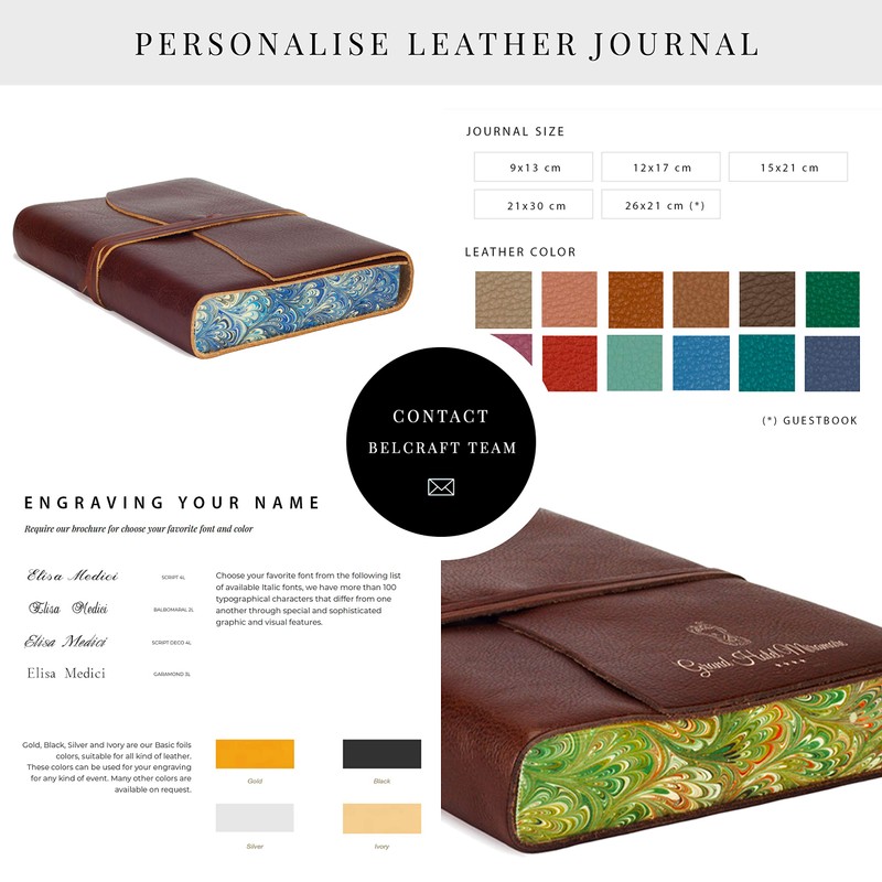Venezia Romantica Large Leather Bound Journal, A5 (15x21 cm) Dark
