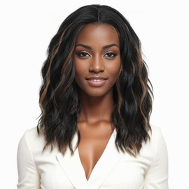 PARXITN Short Bob Wig Curly Wavy Synthetic Hair Natural Look Wig Medium Part Glueless Lace Front Wigs for Women