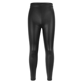 NewL Kids Girls Dance Pants Gymnastic Shiny Metallic Dance Leggings Skinny for Performances Costume (Black, 9-10 Years)