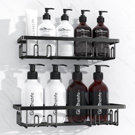 Shower Caddy Adhesive, No Drill Bathroom Shower Shelves with Removable Hooks Soap Holder, Large Capacity Rust Proof Organizers Wall-Mounted Shelf Corner Storage, New Apartment Essentials, 2 Packs