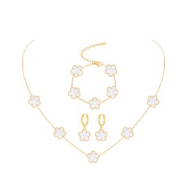 JIEMUCHU - Juego de collar y arete de acero inoxidable chapado en oro para mujer, 1.3cm*1.3cm, Oro amarillo, Sin piedra preciosa