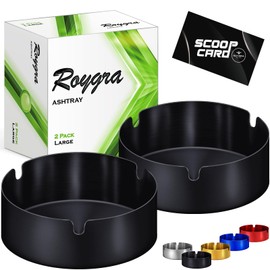 roygra Ashtray 2 Pack, Metal Ashtray - Black, Large Size (3.93 x 3.93 x 1.31’’)