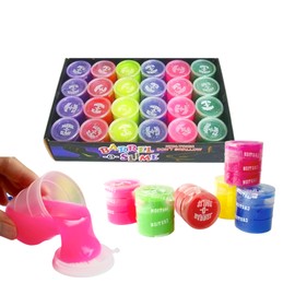 [Party Set of 24 Slime in 6 Colors] Drum Slime (Yellow, Red, Pink, Purple, Blue, Green), Stretch, Squeeze, and Hit (A Trotchy Feel/Unique Color) Nostalgic Toy Toy