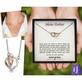 ZINELLO DESIGN - Individual Necklace for a Woman with Pendant in the Shape of Intertwined Hearts with a Love Message for Your Daughter Signed by Mum. Gift Idea for Christmas, Stainless Steel, Cubic