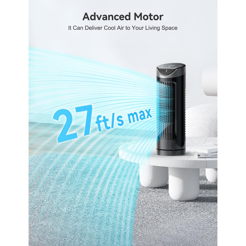 VCK Personal Small Desk Fan,Tower Fan, 80° Oscillating Fan with