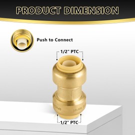 (Pack of 10) Foskan Push Fit Fittings, 1/2" x 1/2" Brass Straight Coupling With Disconnect Clip, Push to Connect PEX, Copper, CPVC Pipes for Pipe Repairs & Projects