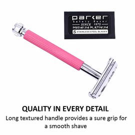 Parker Safety Razor 29L Women Long Handle Butterfly Open Double Sided Safety Razor Pink