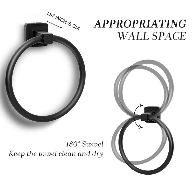 Towel Holder for Bathroom Wall Matte Black Towel Ring Hand