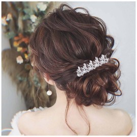 Yheakne Crystal Wedding Hair Comb Silver Rhinestone Bridal Hair Comb Barrette Bling Bridal Hair Clips Headwear Decorative Head Comb Headpiece CZ Crystal Hairpiece Sparkling Wedding (Silver)