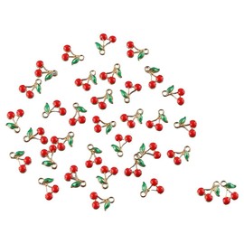 Uniquer 100Pcs Alloy Red Cherry Enamel Pendants Cherry Fruit Dangle Charms for Jewelry Making Bracelets Necklace Earrings DIY Crafts
