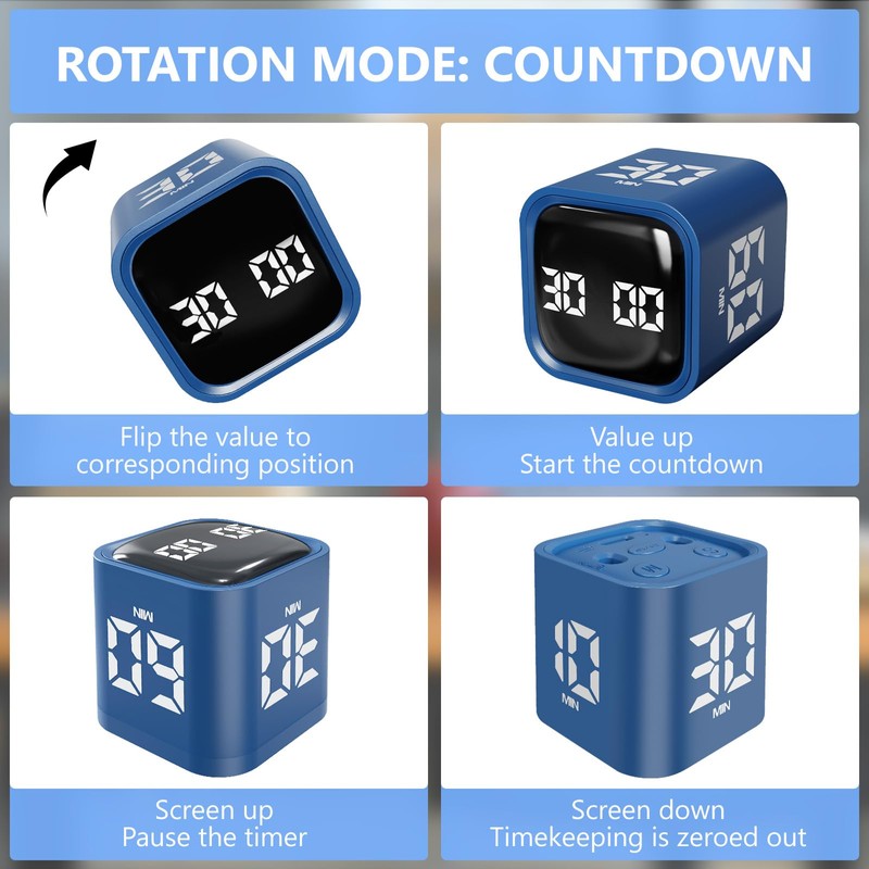 Cuteefun Cube Timer, Rotating Pomodoro Timer, 5/10/30/60 Minutes & Individual