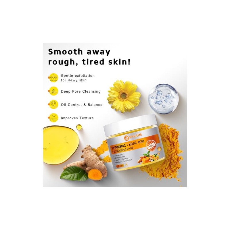 Turmeric Kojic Acid Cleansing Pads, 50 PCS Turmeric Pads for