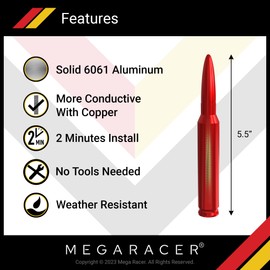 Mega Racer 5.5" Red Antenna for Trucks, Cars and SUVs, 6061 Solid Aluminum Body & Copper Coil Internal, Universal Automotive Antenna Replacement, Car Wash Safe, Anti-Theft Design, Pack of 1