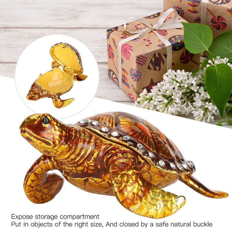 Tortoise Figurine Electroplated Turtle Jewelry Trinket Storage Box Ornament with