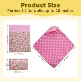 Rakki Dolli 18 Inch Baby Doll Bedding Accessories, 3 Pcs Baby Doll Bedding Set with Blanket/Swaddle, Comforter and Pillow, Pink Rose Print