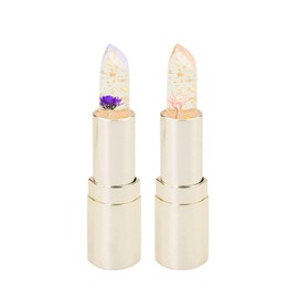 [np] [Set of 2] Kailijumei Genuine Flower Lip Tient Magic Color Lipstick Gold Powder Filled Flower Lip Balm Lipstick (1st Line: Pink, Second Piece: Purple)