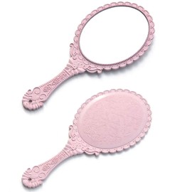 Weahre Hand Mirror Makeup Mirrors Handheld Decorative Personal Vintage Cosmetic Travel Mirrors (Pink)