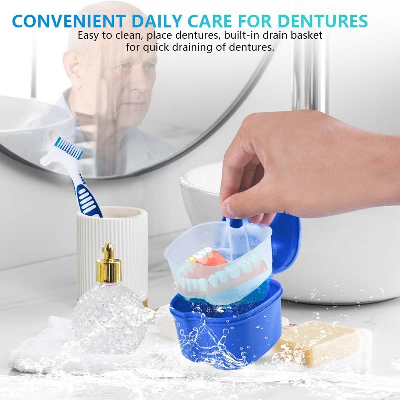 KISEER Blue Denture Bath Case Cup Box Holder Storage Container