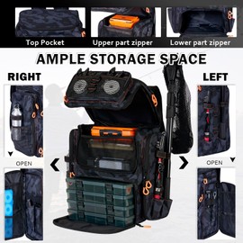 Fishing Backpack with Rod Holders,900D Oxford Water-Resistant Fishing Gear,42L Large Storage Tackle Bag for Men