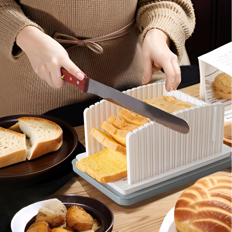 DENEAR Heavily Upgraded Bread Slicer for Homemade Bread, Foldable plastic