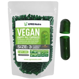 XPRS Nutra XPRS Nutra Size 3 Empty Capsules - 100 Count Empty Vegan - Vegetarian Empty Pill Capsules - DIY Vegetable Capsule Filling - Veggie Pill Caps (Forest Green)