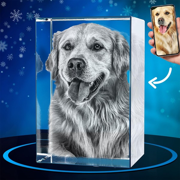 ArtPix 3D Crystal Photo, Personalized Dog Memorial Gifts with Your Own Photo for Dog Lovers, Pet Owners, 3D Laser Etched Picture, Engraved Crystal in Memory of Dog, Customized Gifts