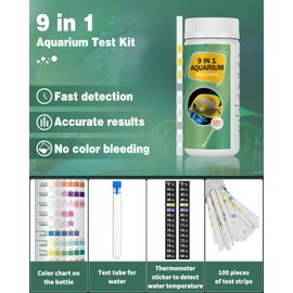Pawfly 9 in 1 PH Aquarium Test Strips 100 Pool Tester for pH Chlorine Nitrate Nitrate Carbonate Hardness Total Alkalinity Iron Copper Water Monitoring Water Test Strips Test Kit with Test Tube