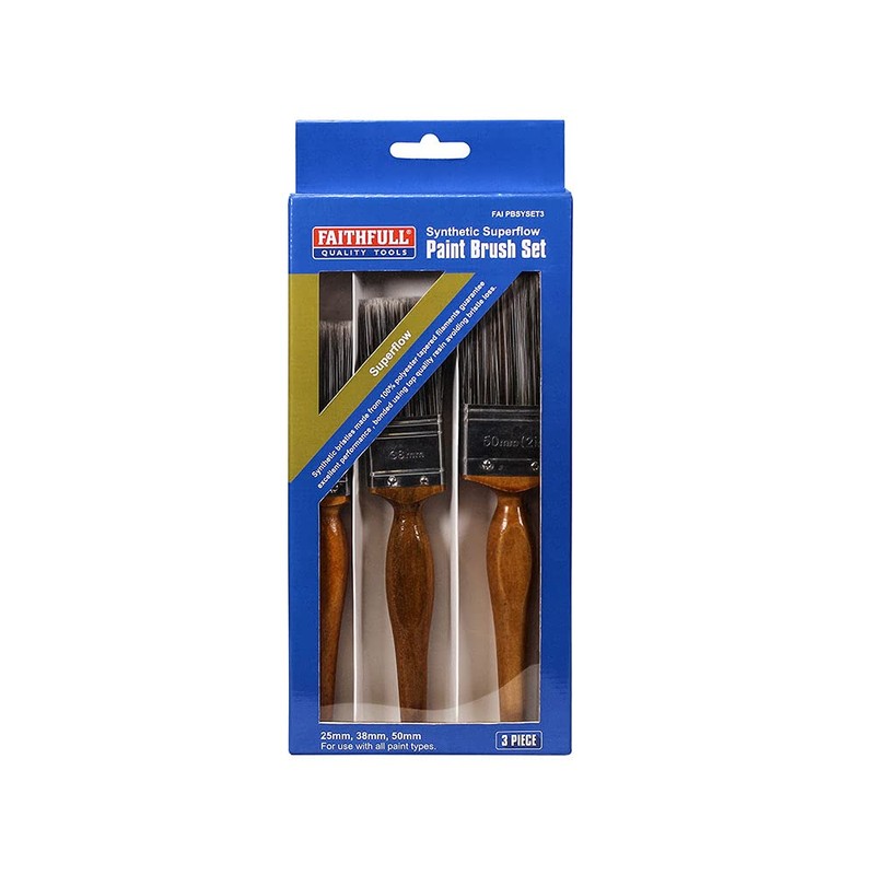 Faithfull FAIPBSYSET3 Superflow Synthetic Paint Brush Set of Three: 25,