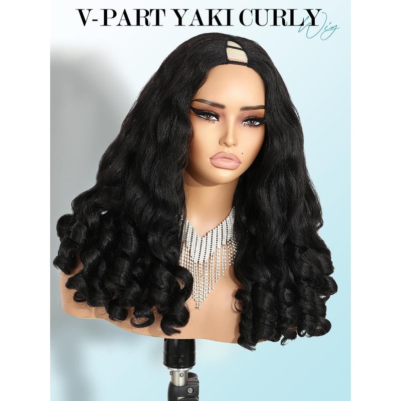 Yaki Curly V Part Wigs Afro Curly Wig with Bouncy