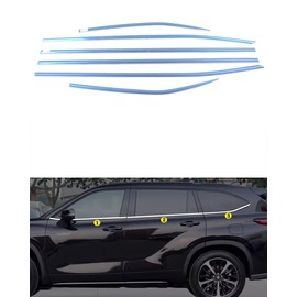 ANUNFRRE Car Accessories Fit for Toyota Highlander Stainless steel 2020 2021 2022 2023 2024 2025 Chrome Silver Lower Windows Frame Sill Molding Cover Trims 6PCS
