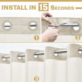 WONICY Small No Hooks Luxury Shower Curtain Set with Snap-in Liner, Polyester Textured with See-Through Top Window, Waterproof & Washable Hotel Style for Bathroom, 54W x 80H, Cream