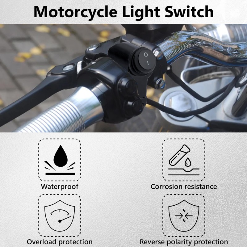 Motorcycle Handlebar Switch 12V, Waterproof Motorcycle Light Toggle Switch, Aluminum