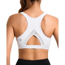 RUNNING GIRL Sports Bras for Women High Support Moulded Cup High Impact Sports Bras Racerback Workout Running Yoga Bra(WX3045 White L)