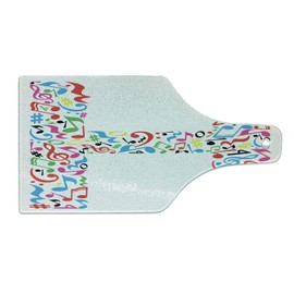 Ambesonne Letter H Cutting Board, Communication Tool Writing Language Element H Designed in Musical Notes Print, Decorative Tempered Glass Cutting and Serving Board, Wine Bottle Shape, Multicolor